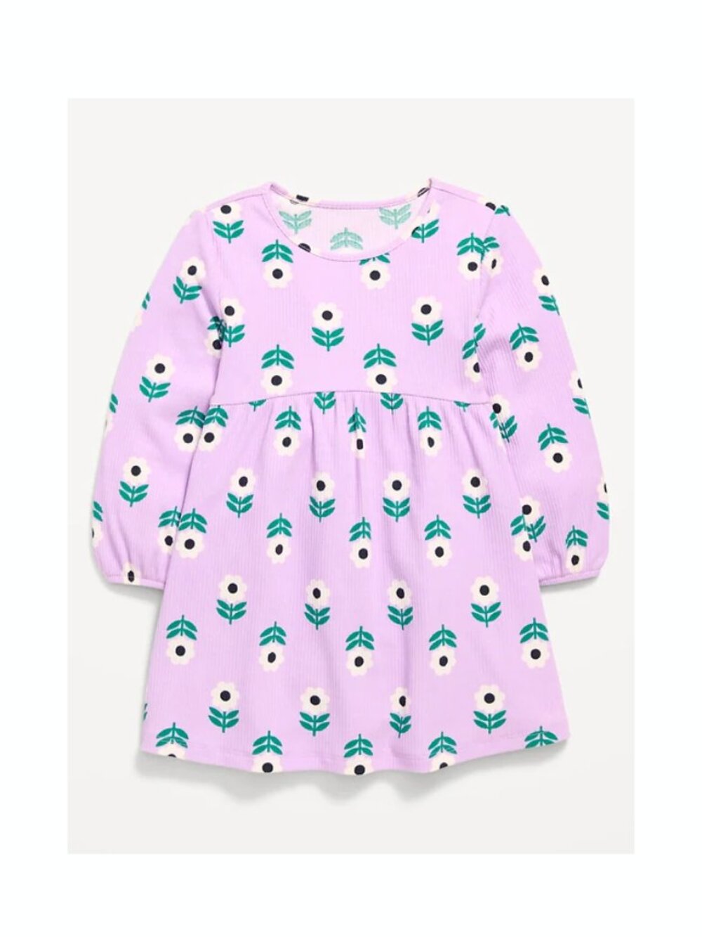 Old Navy Toddler Girls Printed Long-Sleeve Ribbed Purple Floral Print Dress NWT